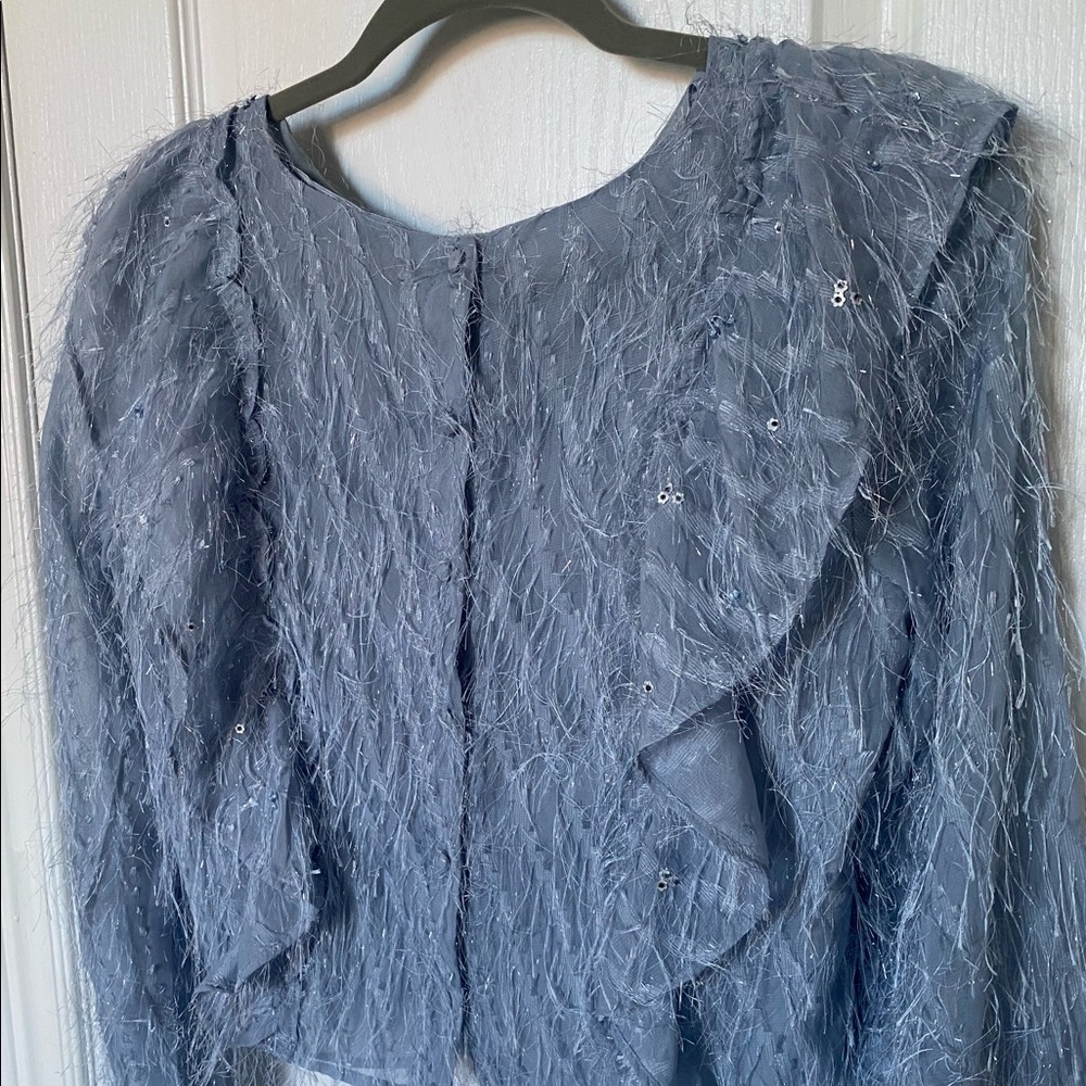 Blue textured blouse with button back detailing - Picture 5 of 7